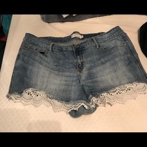 Torrid cutoff jean short, lace trim